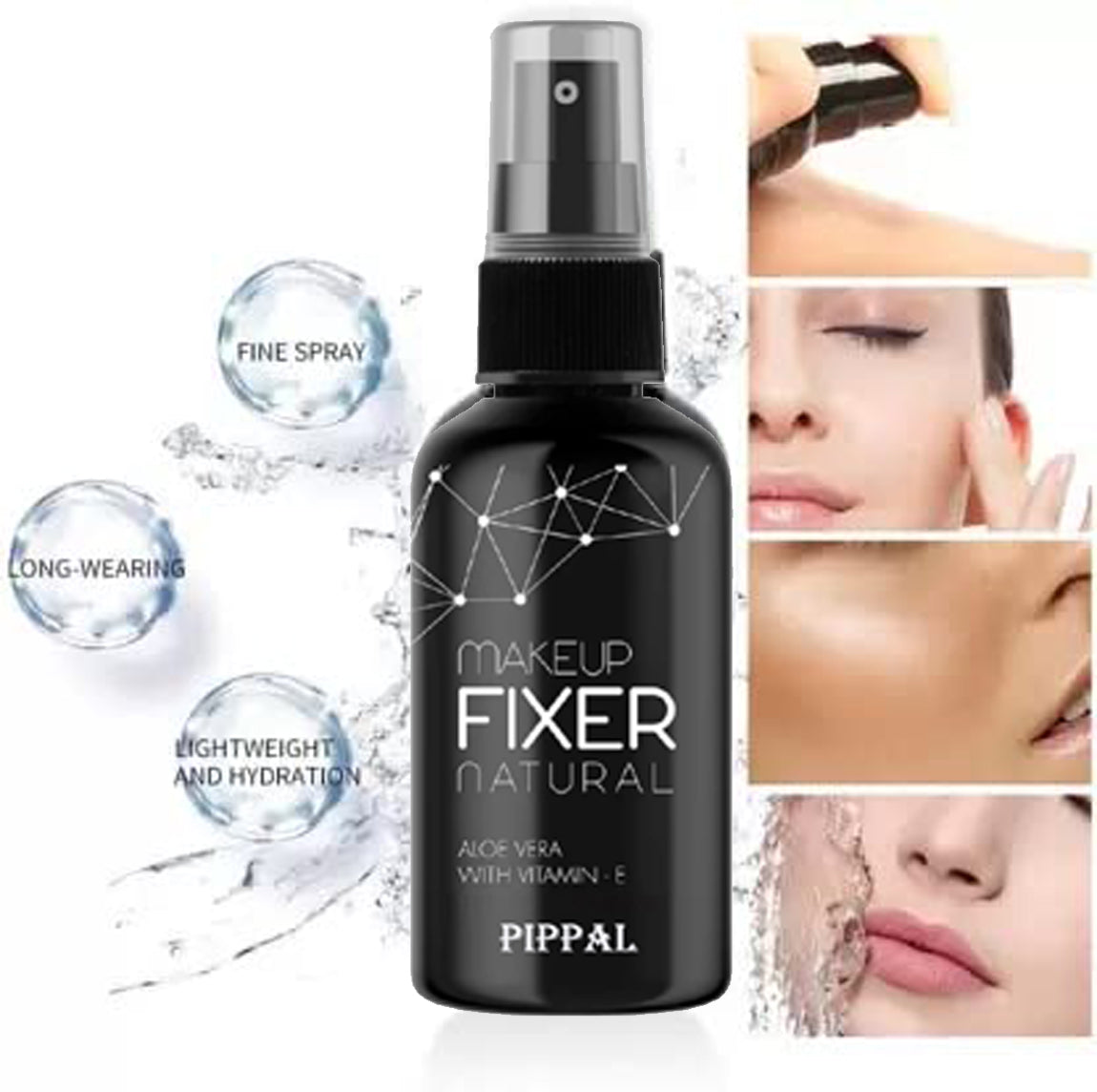 Pippal Beauty Makeup Fixer Natural Dewy Finish with Vitamin E And Aloe Vera Long-Lasting Hydrating & Refreshing Setting Spray 80ml (Pack of 1) with Sky High Mascara And 2 in 1 Eyeliner