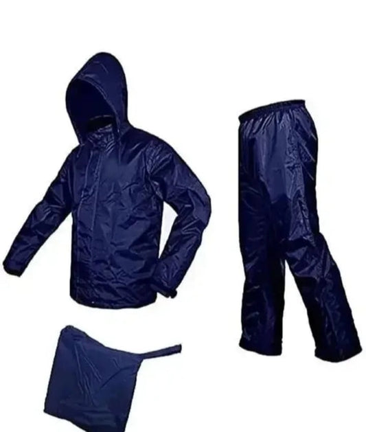 Polyester Full Sleeves Rainsuit Set for Men (Navy Blue, M)