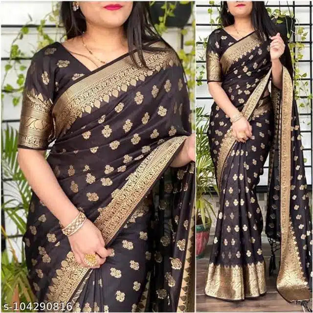 Banarsi Silk Saree For Women (Orange, 6.3m)